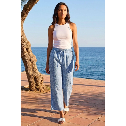 Floral Print Wide Leg Trousers - Roman - Blue - Floral - 16