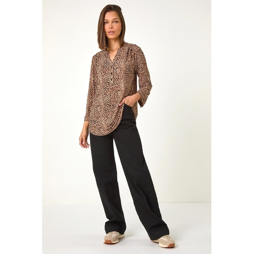 Animal Print Stretch Blouse - Beige - Size 20