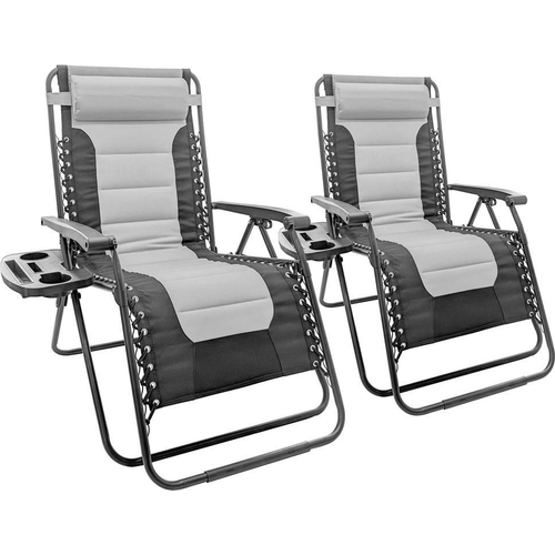 Harbour Housewares 2 Piece Padded Zero Gravity Chair Set - Grey