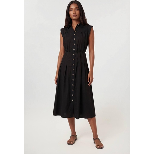 Karen Millen Cotton Poplin Button Up Midi Dress - Black - Size 16