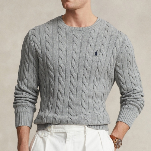 Polo Ralph Lauren Cable Knit Jumper - Grey - Crew Neck