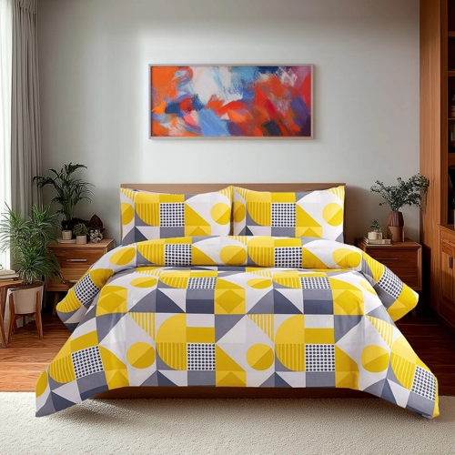 Duvet Cover And Pillowcase Set - Shape Design - Yellow