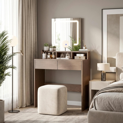 HOMCOM Dressing Table with Mirror and LED Lights - Brown
