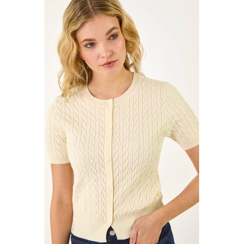 Cable Knit Buttoned Top - Dusk - White - Size: 16