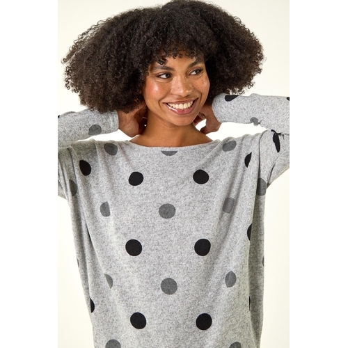 Roman Polka Dot Blouson Tunic Top - Grey - Size 18 UK
