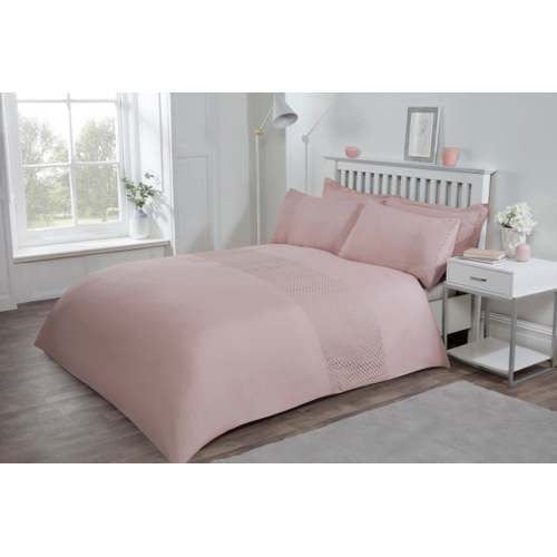 Luxury Super Soft Stylish Lace Panel Duvet Cover with Pillowcases - Pink