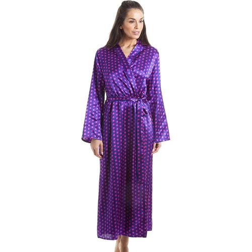 Camille Satin Dressing Gown - Purple - Floral - Size: 10