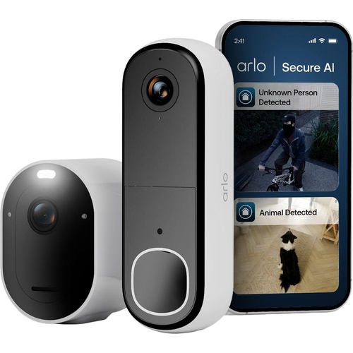 Arlo Smart Home Security Camera and Video Doorbell Bundle - 2K Ultra HD - White