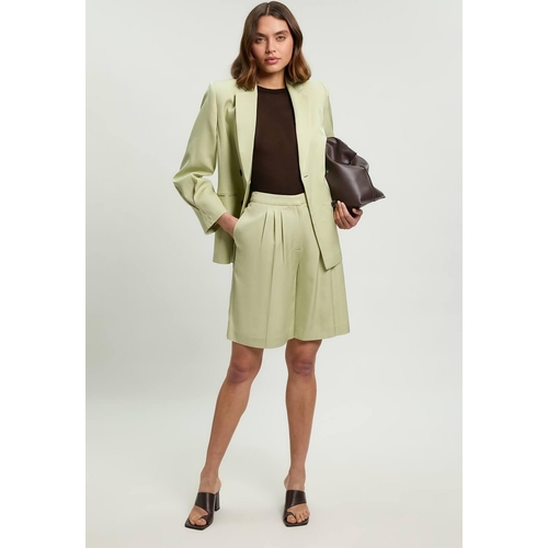 Karen Millen Polished Linen Blend Tailored Knee Shorts - Green - M - UK 10
