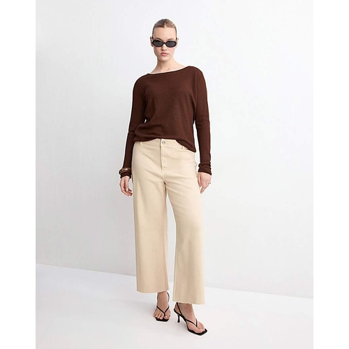 Mango Catherin Culotte High-Rise Jeans - Cream - Size 8