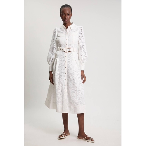Karen Millen Cutwork Woven Shirt Midi Dress - White - Size 10