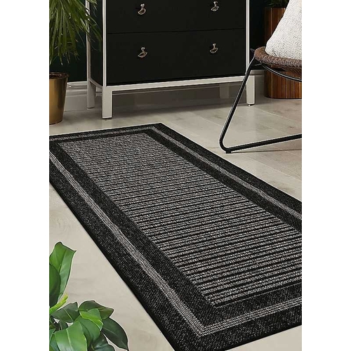 The Homemaker Rugs Collection Gel Backed Border Runner - Black