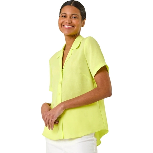 Collared Short Sleeve Blouse - Roman - Yellow - UK 10