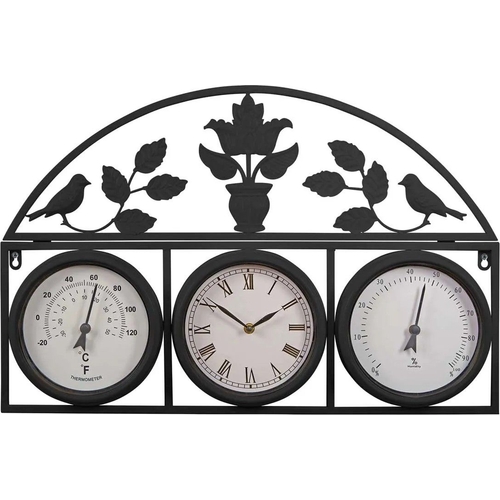 Garden Gear Outdoor Wall Clock and Weather Station - Black