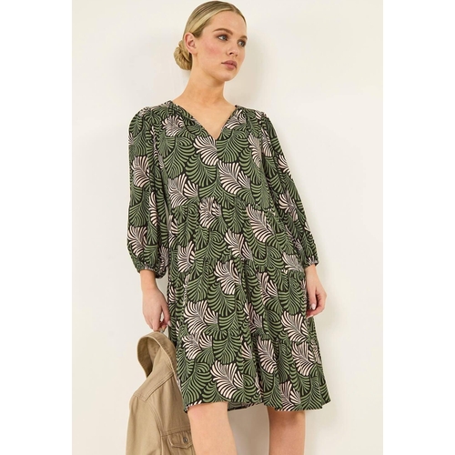 Abstract Leaf Tiered Smock Dress - Roman - Floral - Green - 10