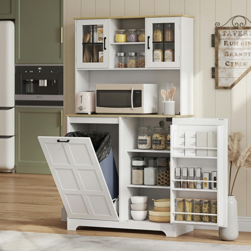 HOMCOM Kitchen Cabinet with Rubbish Bin - White