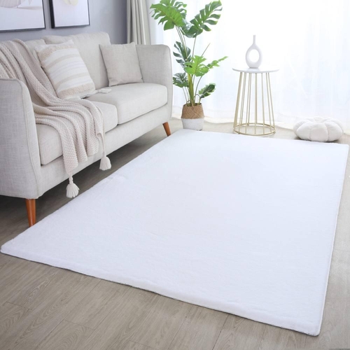 Plushtale Washable Low Pile Super Soft Living Room Area Rug - White - 60 X 100 Cm