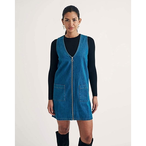 Nobody's Child Denim Pinnie Dress - Blue - Size: 10