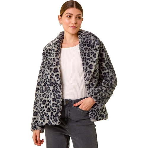 Faux Snow Leopard Fur Coat - Grey - XXL