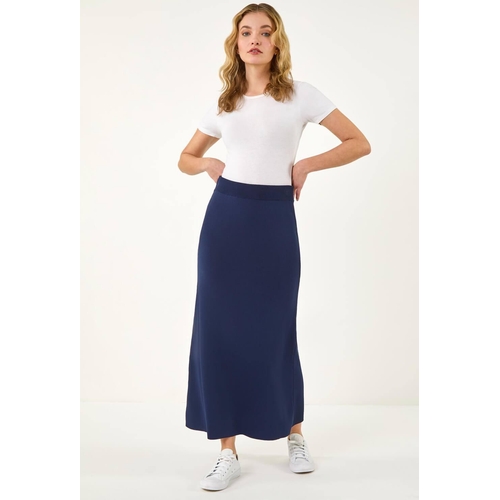 Knitted Midi Skirt - Blue - Size: 10