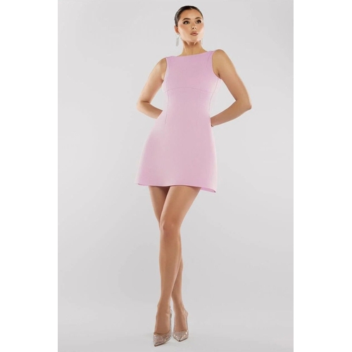 Boatneck Open Back Scuba Mini Dress - Black - 12
