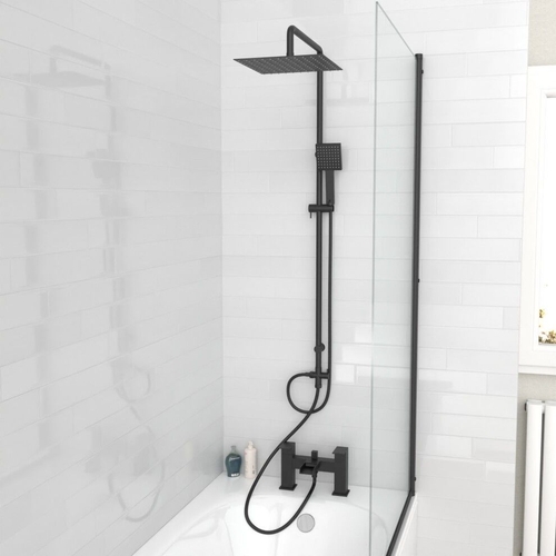 Nes Home Kenton Waterfall Shower Mixer Tap and Riser Rail Kit - Matte Black