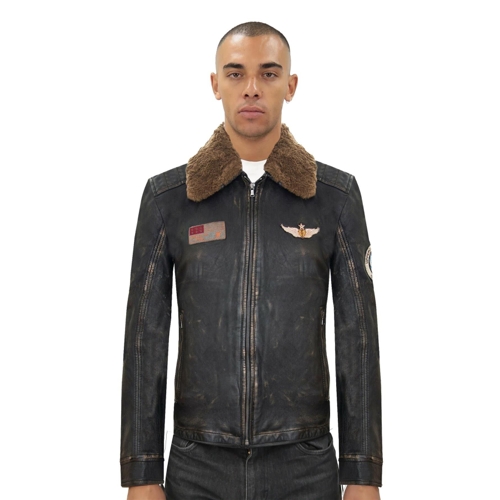 Infinity Leather Bomber Jacket-Tunis - Black