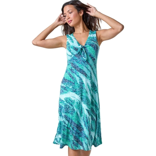 Burnout Abstract Knot Front Stretch Dress - Roman - Green - 18 UK