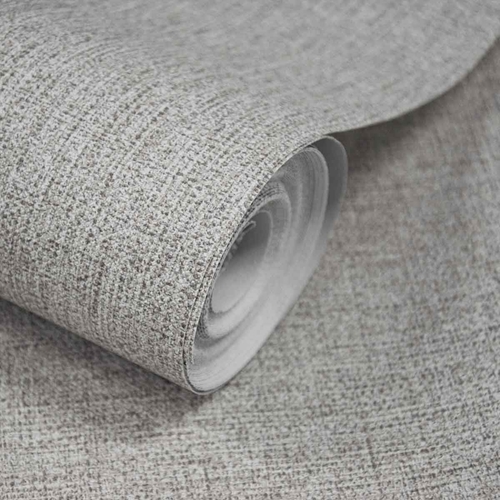 Grandeco Twill Plain Fabric Textured Wallpaper - Grey