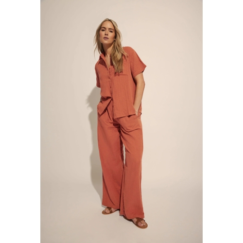 Cheesecloth Wide Leg Trousers - Long Tall Sally - Orange - UK 14