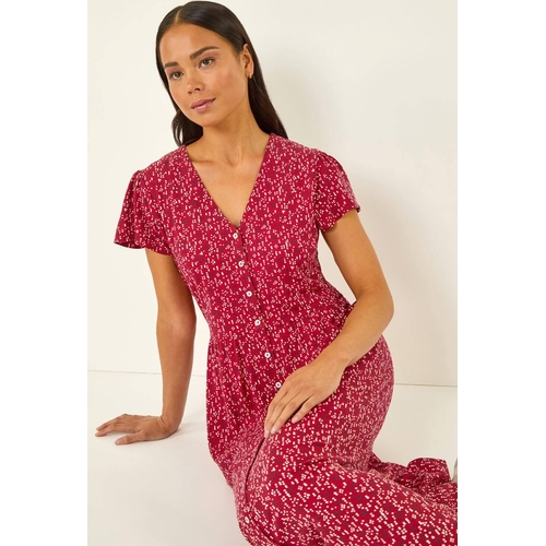 Roman Midi Dress - Polka Dot - Red - Size: 8