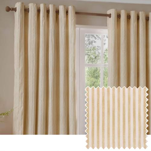 furn. Yard Hebden Blackout Eyelet Curtain Pair - Striped - Honey Yellow