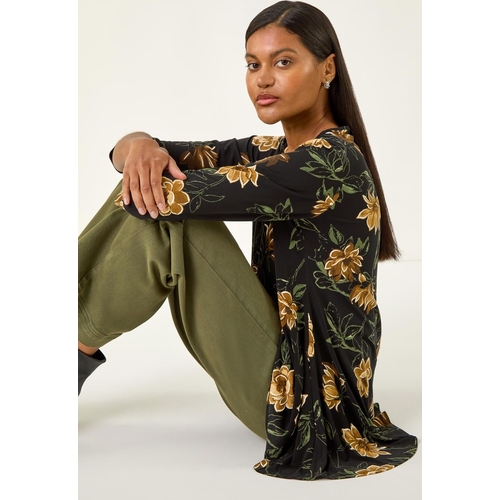Floral Print Stretch Tunic Top - Yellow - Size 18