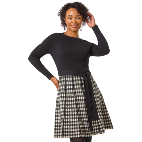 Contrast Check Knitted Dress - Checkered - UK 18