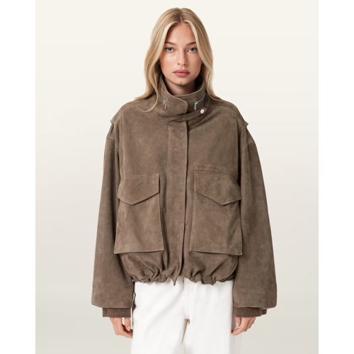 AllSaints Clay Suede Cropped Jacket - Brown - L