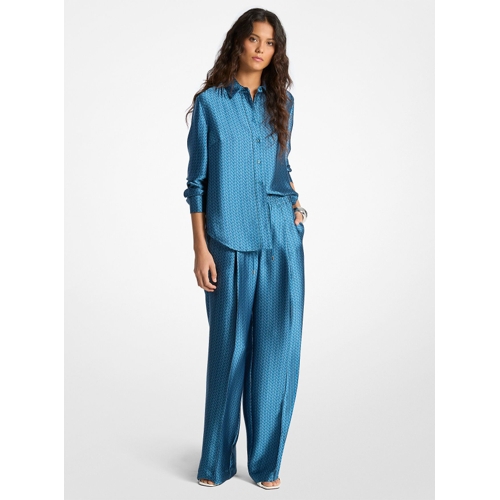 MK2000 Logo Print Satin Shirt - Michael Kors - Geometric - Blue - S