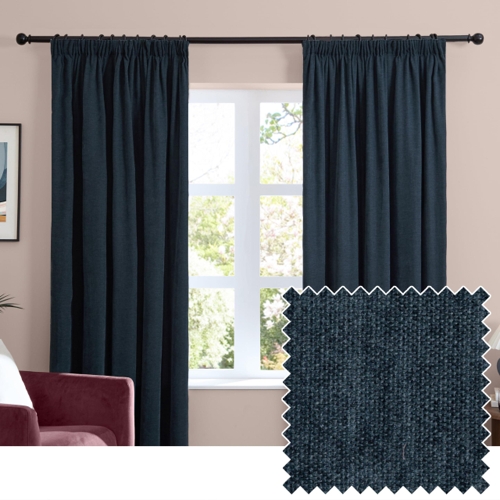 Furn Soft Chenille Blackout Pencil Pleat Curtains - Navy - 168 X 229cm