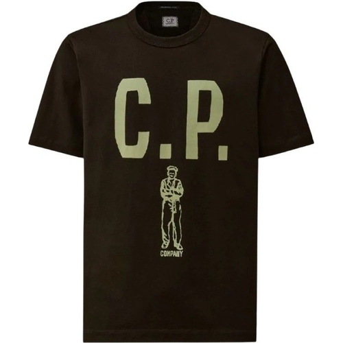 CP Company Mercerized 30/2 Jersey Twisted Logo T-Shirt - Black - 36