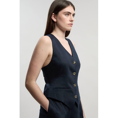 Karen Millen Tailored Linen Corset Back Detail Waistcoat - Blue - Size 14