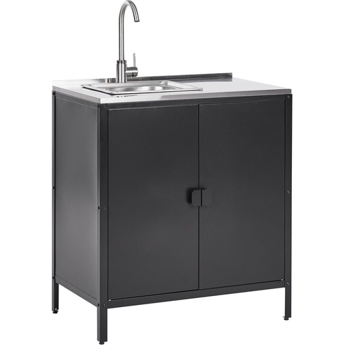 Beliani Steel Outdoor Kitchen Cabinet with Sink Black VILAMA - Black