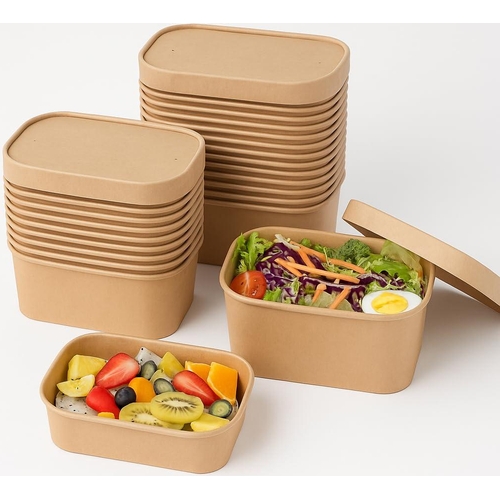 Econx Kraft Paper Food Containers with Paper Lids - 25 X 500Ml
