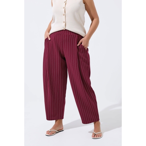 Limited Collection Pinstripe Barrel Trousers - Burgundy Red - Size 14