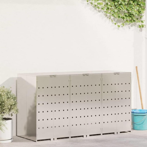 vidaXL 3 Wheelie Bin Storage Shed - Silver