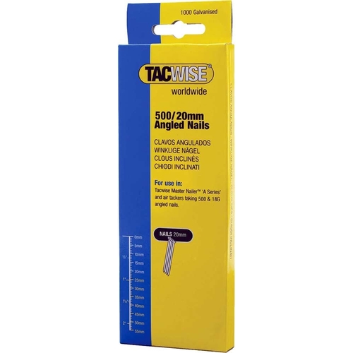 Tacwise Type 500 Angled Nails - 20mm - 18G - Galvanised - 1000 Pack - 0479