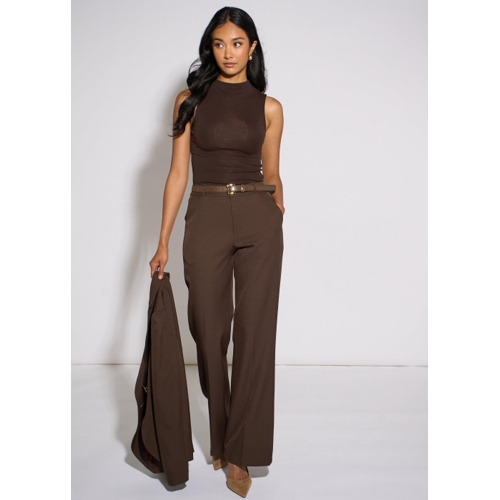 Gini London Wide Leg Belted Tailoring Trouser - Brown - 10