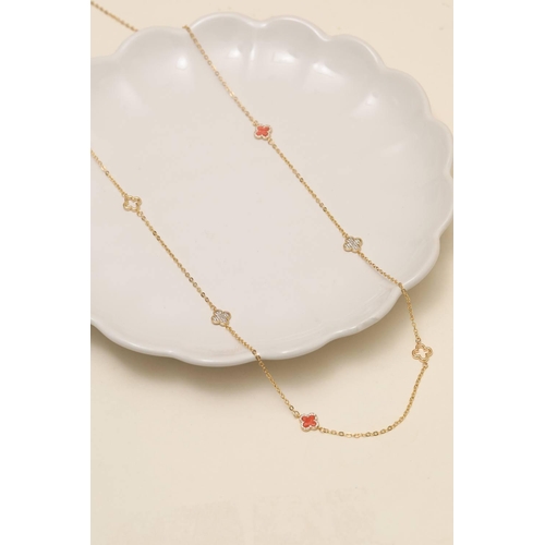 Jon Richard Gold Plated And Coral Long Station Clover Necklace - Gold