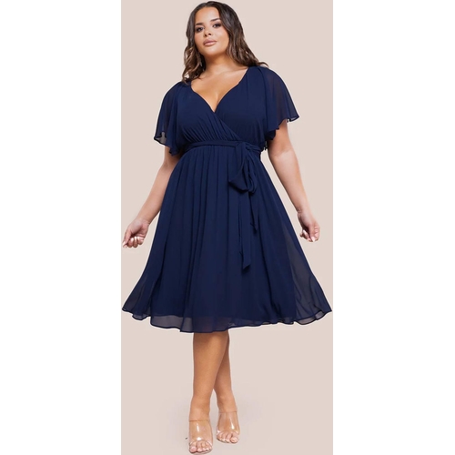 Flutter Sleeve Wrap Midi Dress - Blue - 16