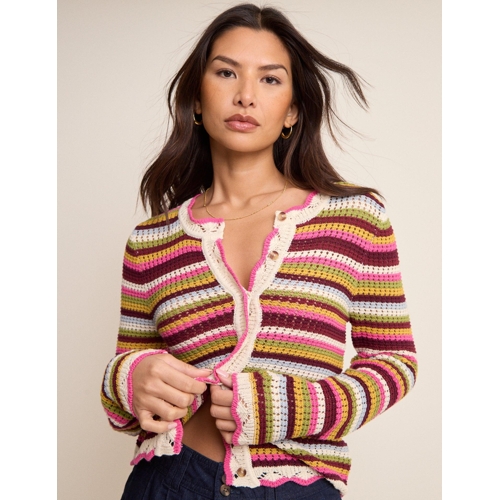 NOBODY'S CHILD MOCK CROCHET CARDIGAN - Slim - Striped - M