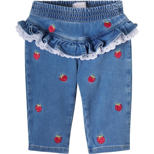 Monnalisa Disney Embroidered Ruffled Jeans - Blue