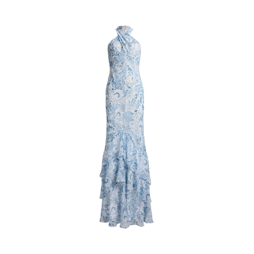 Lauren by Ralph Lauren Ball Gown - White/Blue - UK 12